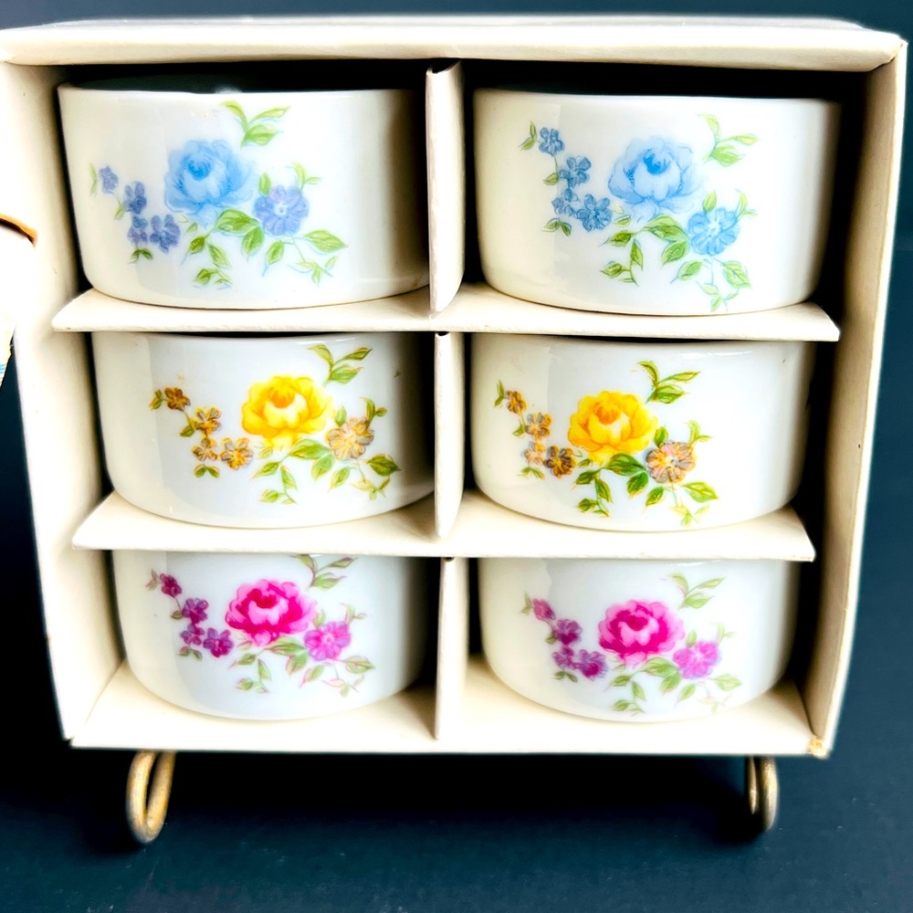Vintage Porcelain Shafford Japan Flower Napkin Rings | Napkin Holders | Set of 6